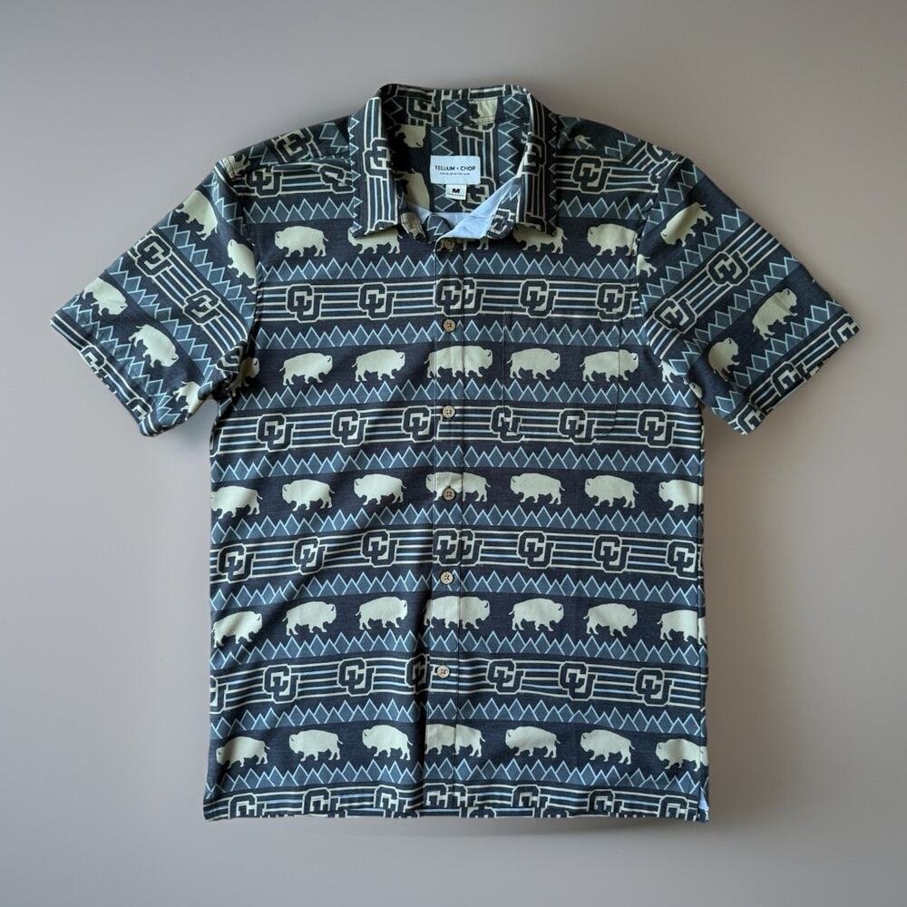 Colorado Buffaloes Shirt M Multicolor Tellum Chop Short Sleeve Button Up AOP
